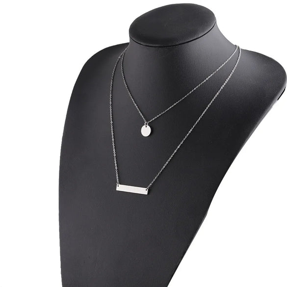 Wholesale Jewelry Retro Simple Style Customization Laser Engraving Solid Color Titanium Steel 18K Gold Plated Chain Layered Necklaces