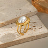 Wholesale Retro Simple Temperament Pearl Open Ring In Geometric Shape Titanium Steel Electroplating Jewelry For Women