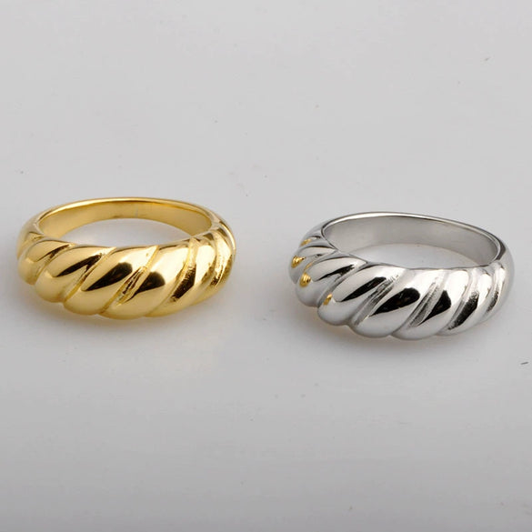 Wholesale Retro Simple Titanium Steel Casting And Electroplating Twist Personality Bread Ring For Unisex