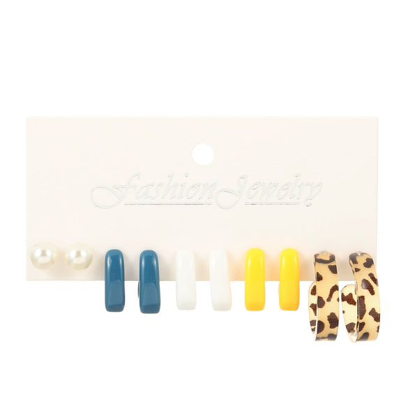 Wholesale Retro Square Geometric Resin Pearl Earrings Set With Electroplating For Women