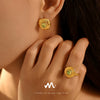 Wholesale Retro Square Green Glass Earrings And Necklace Set 316L Stainless Steel Pvd Plated 18K True Gold For Women
