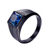 Retro Square Titanium Steel Metal Inlay Artificial Gemstones Rhodium Plated Men'S Rings