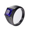 Retro Square Titanium Steel Metal Inlay Artificial Gemstones Rhodium Plated Men'S Rings