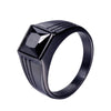 Retro Square Titanium Steel Metal Inlay Artificial Gemstones Rhodium Plated Men'S Rings