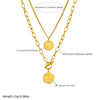 Wholesale Retro Stainless Steel Double Layer Round Portrait Head Double Sided Pendant Necklace With Gold Plated Electroplating And O Word Chain For Women