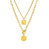 Wholesale Retro Stainless Steel Double Layer Round Portrait Head Double Sided Pendant Necklace With Gold Plated Electroplating And O Word Chain For Women