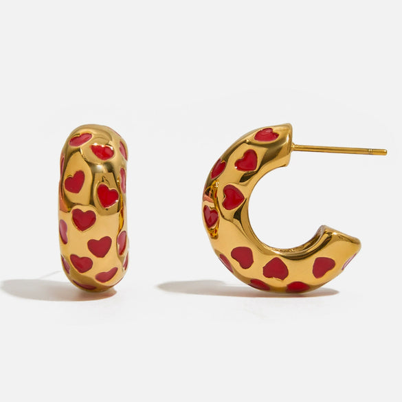 Wholesale Retro Stainless Steel Electroplated Geometric Heart Cshaped Women's Earrings