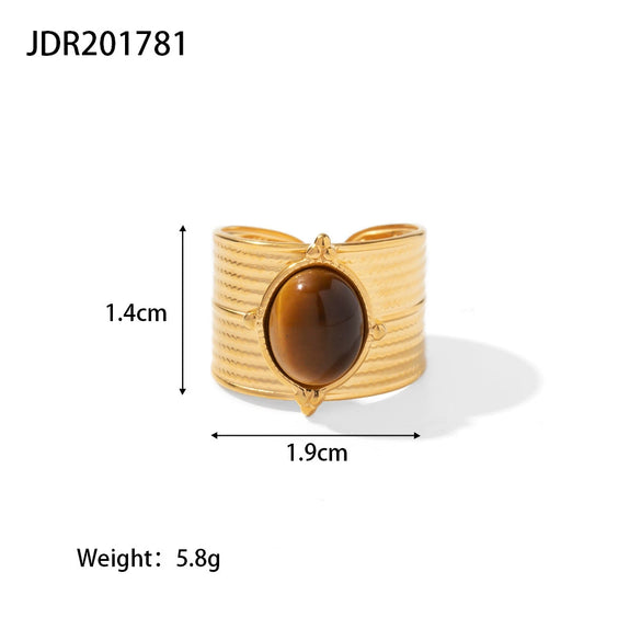 Wholesale Retro Stainless Steel Gemstone Ring For Women With 18K Gold Plated And Geometric Design Set With Precious Stones