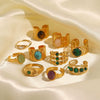 Wholesale Retro Stainless Steel Gemstone Ring For Women With 18K Gold Plated And Geometric Design Set With Precious Stones