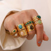 Wholesale Retro Stainless Steel Gemstone Ring For Women With 18K Gold Plated And Geometric Design Set With Precious Stones