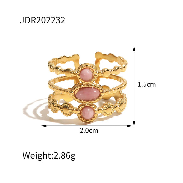 Wholesale Retro Stainless Steel Gemstone Ring For Women With 18K Gold Plated And Geometric Design Set With Precious Stones