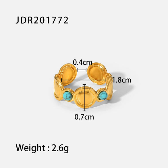 Wholesale Retro Stainless Steel Gemstone Ring For Women With 18K Gold Plated And Geometric Design Set With Precious Stones