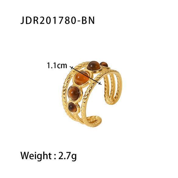 Wholesale Retro Stainless Steel Gemstone Ring For Women With 18K Gold Plated And Geometric Design Set With Precious Stones