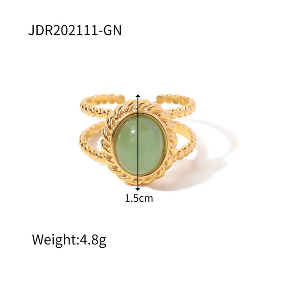 Wholesale Retro Stainless Steel Gemstone Ring For Women With 18K Gold Plated And Geometric Design Set With Precious Stones