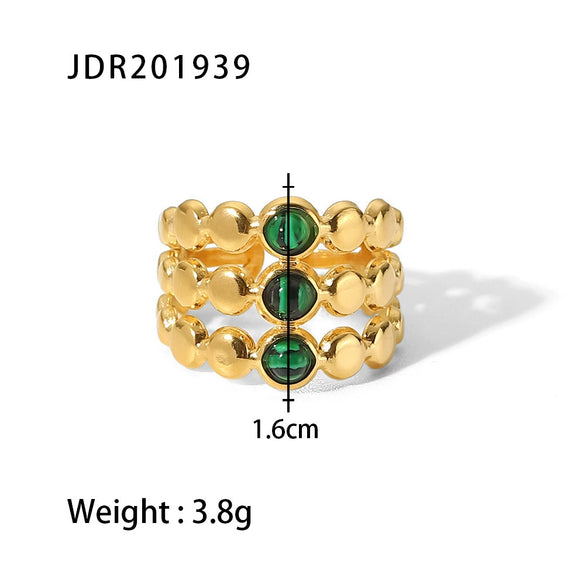 Wholesale Retro Stainless Steel Gemstone Ring For Women With 18K Gold Plated And Geometric Design Set With Precious Stones