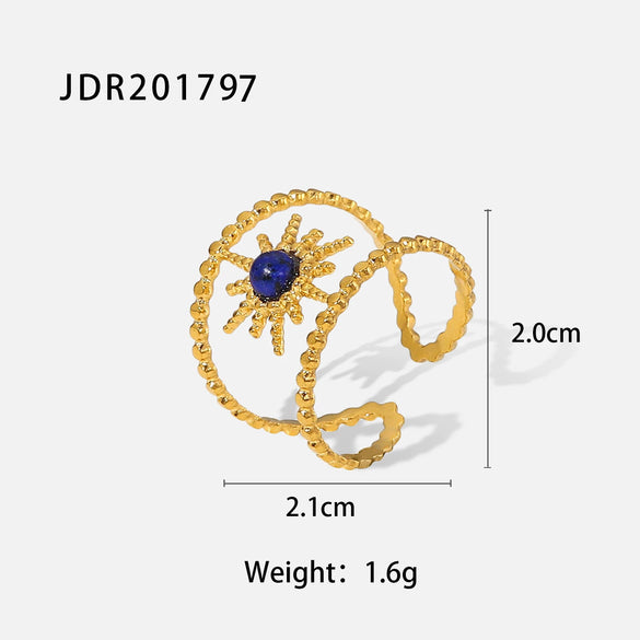 Wholesale Retro Stainless Steel Gemstone Ring For Women With 18K Gold Plated And Geometric Design Set With Precious Stones