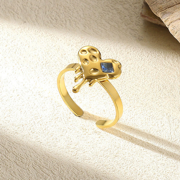 Wholesale Retro Stainless Steel Geometric Irregular Pleated Flower Ring With Electroplating