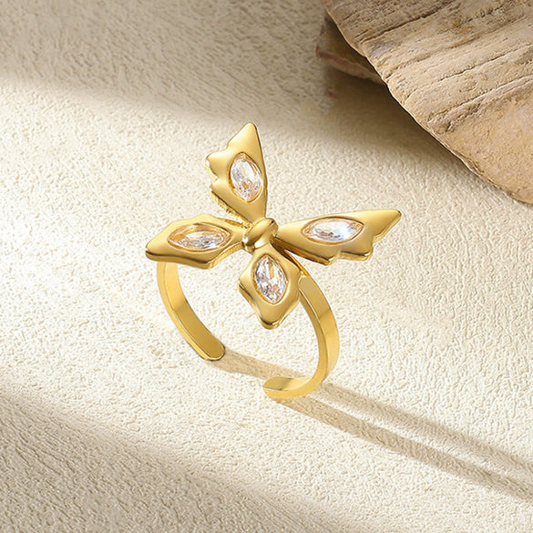Wholesale Retro Stainless Steel Geometric Irregular Pleated Flower Ring With Electroplating