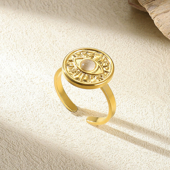 Wholesale Retro Stainless Steel Geometric Irregular Pleated Flower Ring With Electroplating
