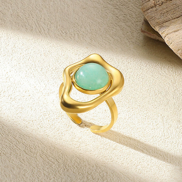 Wholesale Retro Stainless Steel Geometric Irregular Pleated Flower Ring With Electroplating