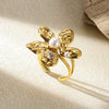 Wholesale Retro Stainless Steel Geometric Irregular Pleated Flower Ring With Electroplating
