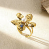 Wholesale Retro Stainless Steel Geometric Irregular Pleated Flower Ring With Electroplating