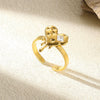 Wholesale Retro Stainless Steel Geometric Irregular Pleated Flower Ring With Electroplating