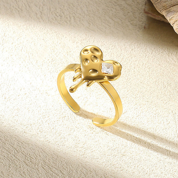 Wholesale Retro Stainless Steel Geometric Irregular Pleated Flower Ring With Electroplating