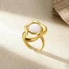 Wholesale Retro Stainless Steel Geometric Irregular Pleated Flower Ring With Electroplating