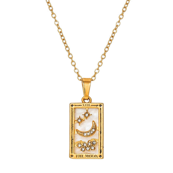 Wholesale Retro Stainless Steel Geometric Rectangular Oil Dripping Zircon Tarot Card Pendant Necklace Manual Processing For Women