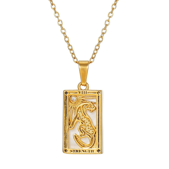 Wholesale Retro Stainless Steel Geometric Rectangular Oil Dripping Zircon Tarot Card Pendant Necklace Manual Processing For Women