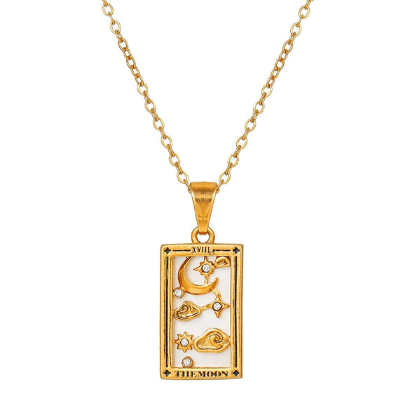 Wholesale Retro Stainless Steel Geometric Rectangular Oil Dripping Zircon Tarot Card Pendant Necklace Manual Processing For Women