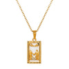Wholesale Retro Stainless Steel Geometric Rectangular Oil Dripping Zircon Tarot Card Pendant Necklace Manual Processing For Women