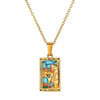 Wholesale Retro Stainless Steel Geometric Rectangular Oil Dripping Zircon Tarot Card Pendant Necklace Manual Processing For Women
