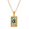 Wholesale Retro Stainless Steel Geometric Rectangular Oil Dripping Zircon Tarot Card Pendant Necklace Manual Processing For Women