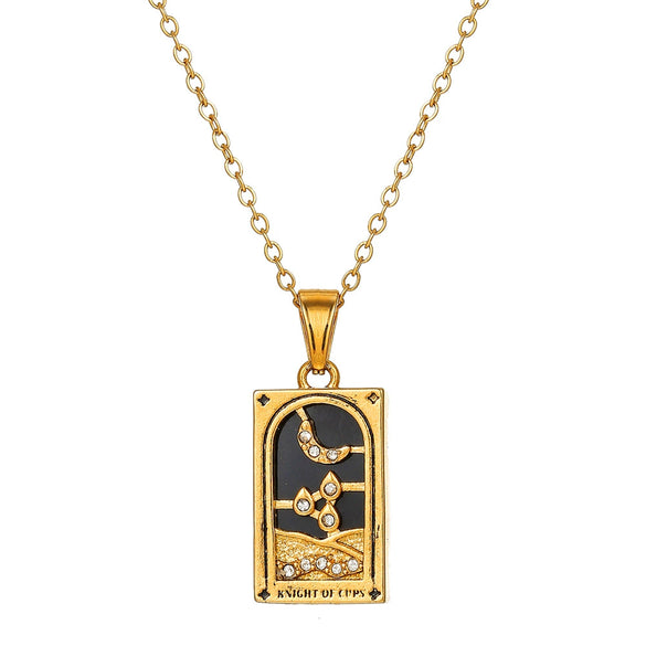 Wholesale Retro Stainless Steel Geometric Rectangular Oil Dripping Zircon Tarot Card Pendant Necklace Manual Processing For Women