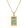 Wholesale Retro Stainless Steel Geometric Rectangular Oil Dripping Zircon Tarot Card Pendant Necklace Manual Processing For Women