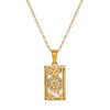 Wholesale Retro Stainless Steel Geometric Rectangular Oil Dripping Zircon Tarot Card Pendant Necklace Manual Processing For Women