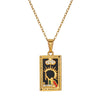 Wholesale Retro Stainless Steel Geometric Rectangular Oil Dripping Zircon Tarot Card Pendant Necklace Manual Processing For Women