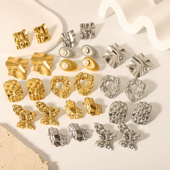 Wholesale Retro Stainless Steel Niche Design Irregular Ear Studs For Women 18K Gold Plated With Vacuum Real Gold Electroplating In Pvd Furnace