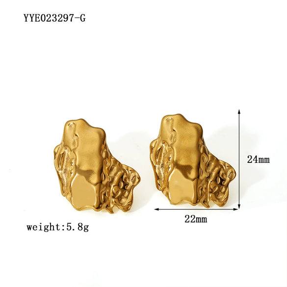 Wholesale Retro Stainless Steel Niche Design Irregular Ear Studs For Women 18K Gold Plated With Vacuum Real Gold Electroplating In Pvd Furnace