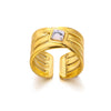 Wholesale Retro Stainless Steel Ring Electroplated With Gold Inlaid With Natural Stone Geometric Style Women's Jewelry
