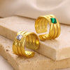 Wholesale Retro Stainless Steel Ring Electroplated With Gold Inlaid With Natural Stone Geometric Style Women's Jewelry