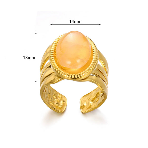 Wholesale Retro Stainless Steel Ring Electroplated With Gold Inlaid With Natural Stone Geometric Style Women's Jewelry