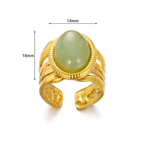 Wholesale Retro Stainless Steel Ring Electroplated With Gold Inlaid With Natural Stone Geometric Style Women's Jewelry