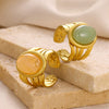 Wholesale Retro Stainless Steel Ring Electroplated With Gold Inlaid With Natural Stone Geometric Style Women's Jewelry