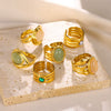 Wholesale Retro Stainless Steel Ring Electroplated With Gold Inlaid With Natural Stone Geometric Style Women's Jewelry