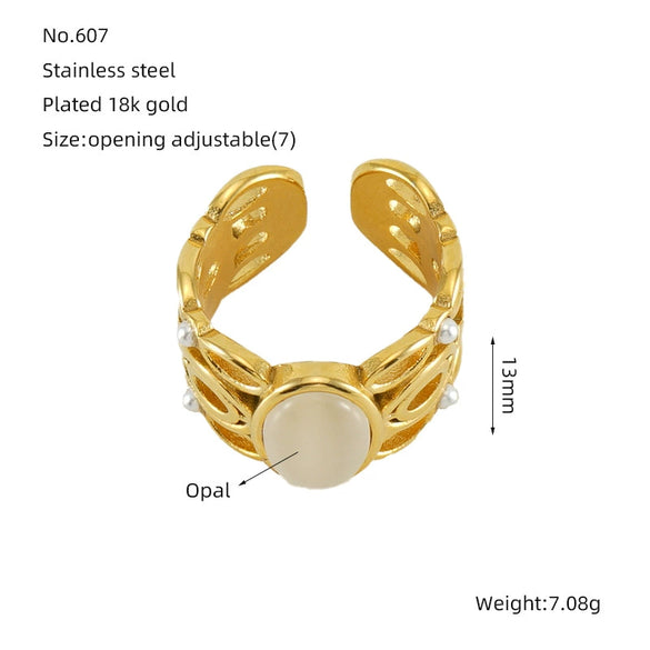 Wholesale Retro Stainless Steel Ring Electroplated With 18K Gold Inlaid With Peacock Geometric Style Unisex Jewelry