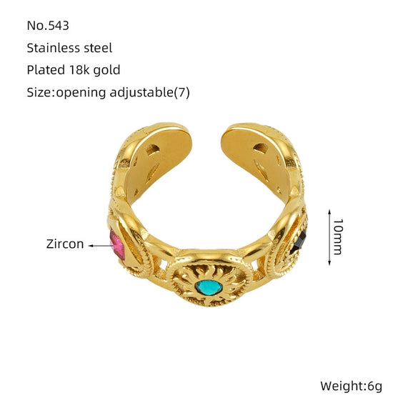 Wholesale Retro Stainless Steel Ring Electroplated With 18K Gold Inlaid With Peacock Geometric Style Unisex Jewelry
