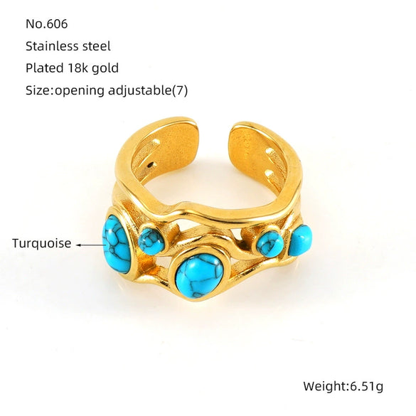 Wholesale Retro Stainless Steel Ring Electroplated With 18K Gold Inlaid With Peacock Geometric Style Unisex Jewelry